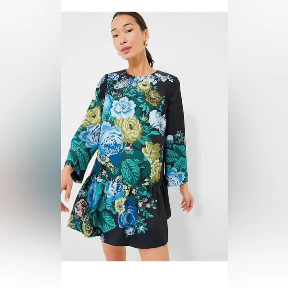 Tuckernuck Pierce Dress Black Verdant Floral Size XXS NWT Tiered Midi Cotton