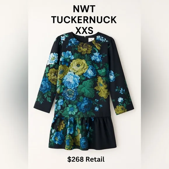 Tuckernuck Pierce Dress Black Verdant Floral Size XXS NWT Tiered Midi Cotton