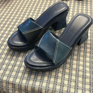 Two Lips leather and wood block heeled patchwork sandals