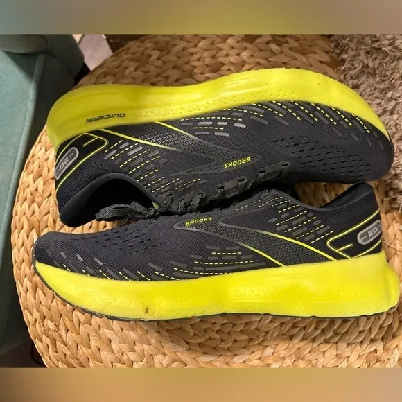 UEC BROOKS MEN’S Glycerin Black &amp; Neon Running Shoes Sneakers Size 14