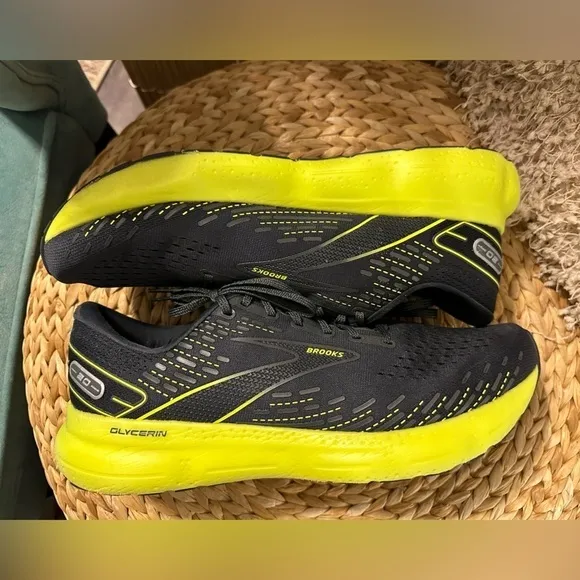 UEC BROOKS MEN’S Glycerin Black &amp; Neon Running Shoes Sneakers Size 14