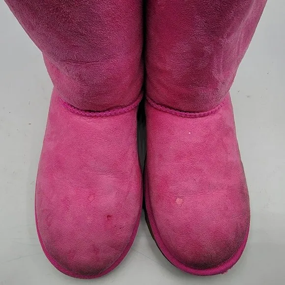 UGG Bailey Bow Girls 4 Pink Sheepskin Winter Cold Boots - 1017394K