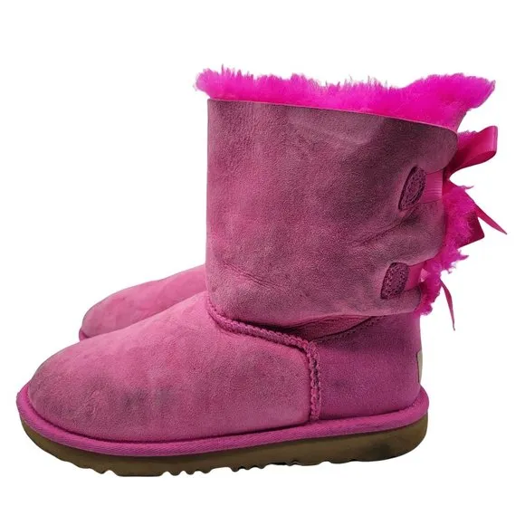 UGG Bailey Bow Girls 4 Pink Sheepskin Winter Cold Boots - 1017394K