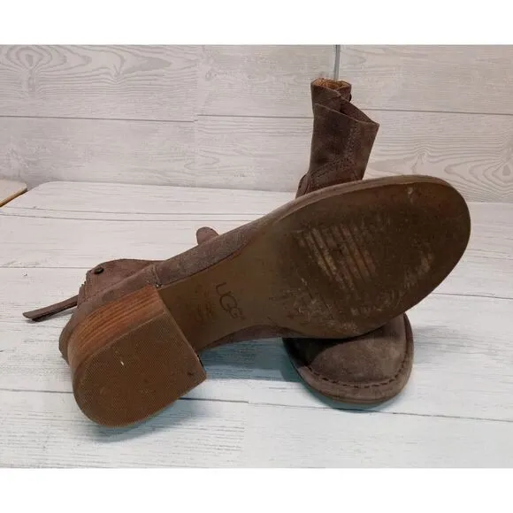 UGG Bandera Women's Chestnut Suede Size 6 Rear Zippered Heeled Boots S/N 1095053