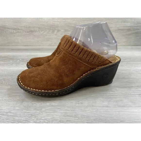 UGG Gael 1934 Women's 7 Brown Leather Shearling Lined Slip-On Wedge Mule Shoes