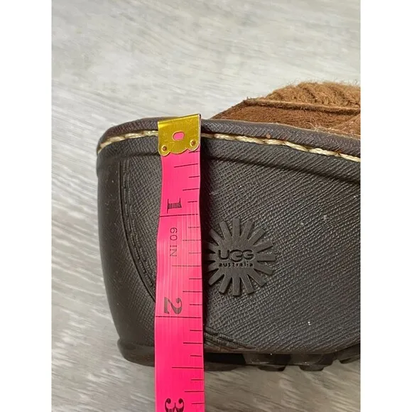 UGG Gael 1934 Women's 7 Brown Leather Shearling Lined Slip-On Wedge Mule Shoes