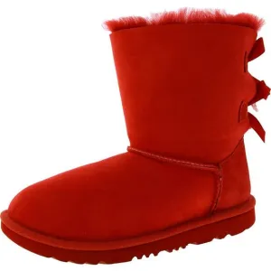 Ugg Girls Bow II Red Suede Fur Lined Comfort Winter Boots Shoes New