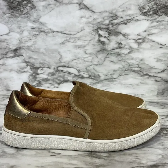 UGG Jass Slip On Suede Sneakers Shoes Gold Brown Chestnut Womens Sz 9