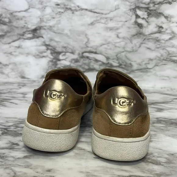 UGG Jass Slip On Suede Sneakers Shoes Gold Brown Chestnut Womens Sz 9