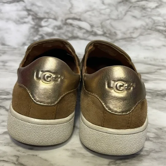 UGG Jass Slip On Suede Sneakers Shoes Gold Brown Chestnut Womens Sz 9