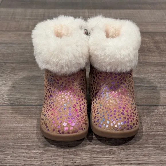 Ugg Jorie Spots Metallic Rainbow Shimmering Lined Sheepskin Boot Baby SZ 4/5 EUC