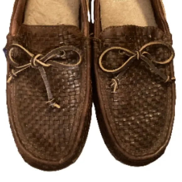 UGG Men's Chester Woven Boat Shoes Brown Leather Loafers Size 10