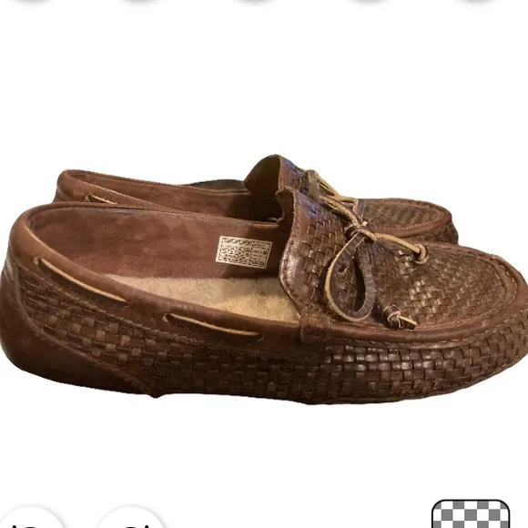 UGG Men's Chester Woven Boat Shoes Brown Leather Loafers Size 10