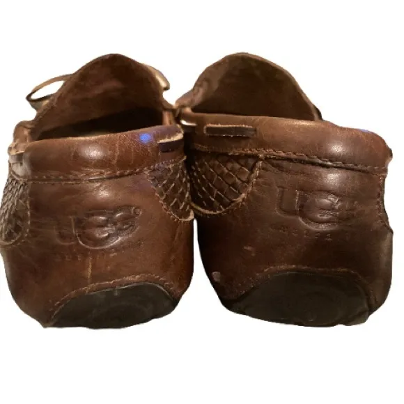 UGG Men's Chester Woven Boat Shoes Brown Leather Loafers Size 10