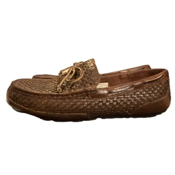 UGG Men's Chester Woven Boat Shoes Brown Leather Loafers Size 10