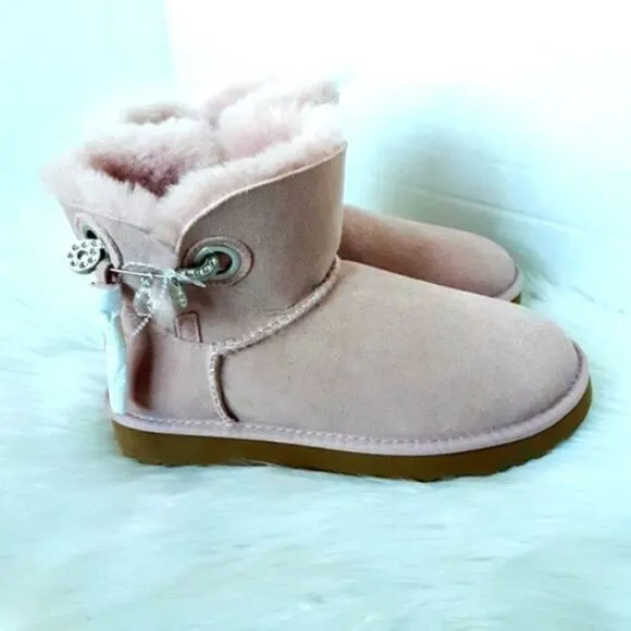 UGG Pink Leather Women's size 6M Short Winter Boot
