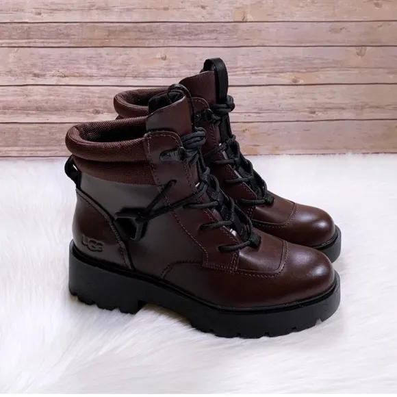 UGG Women's Tioga Waterproof Leather Hiking Style Boots burgundy