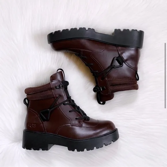 UGG Women's Tioga Waterproof Leather Hiking Style Boots burgundy