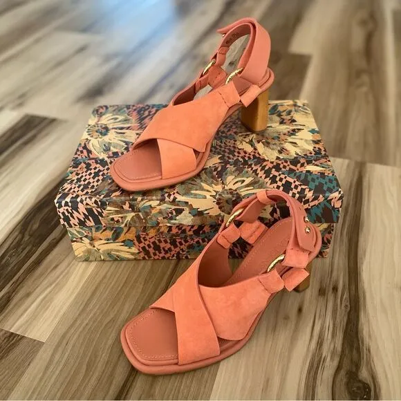 Ulla Johnson Filippa Suede Salmon Pink Slingback Sandals Heels size 35 (5)