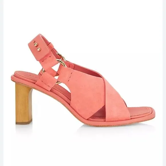Ulla Johnson Filippa Suede Salmon Pink Slingback Sandals Heels size 35 (5)