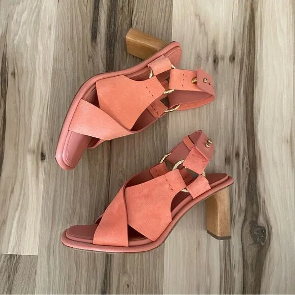 Ulla Johnson Filippa Suede Salmon Pink Slingback Sandals Heels size 35 (5)