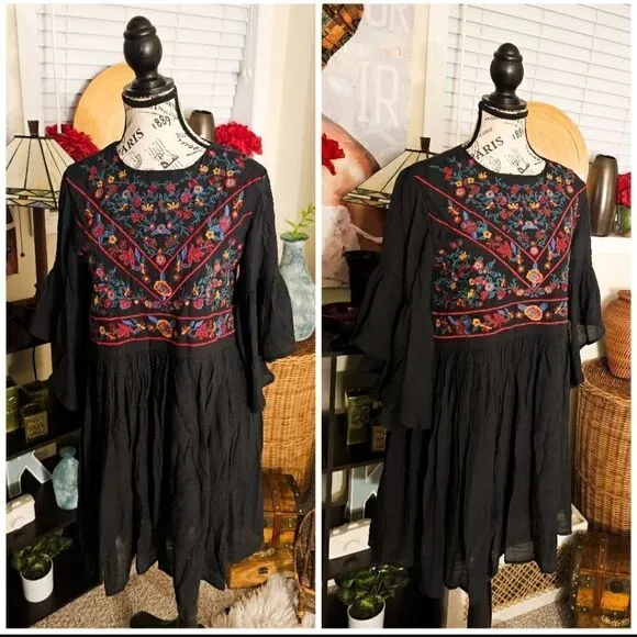 Umgee USA Rayon Blend Embroidered Babydoll Boho Dress. M fit