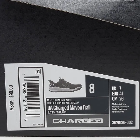Under Armour 3026136-002 Men's UA Charged Maven Trail Running Shoes Size 8 New