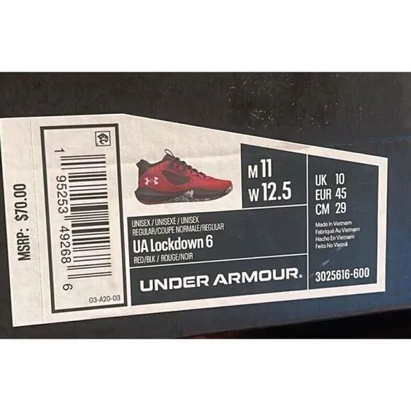 Under Armour Adult UA Lockdown 6 Basketball Shoes‎ Red/Black Sz 12.5
