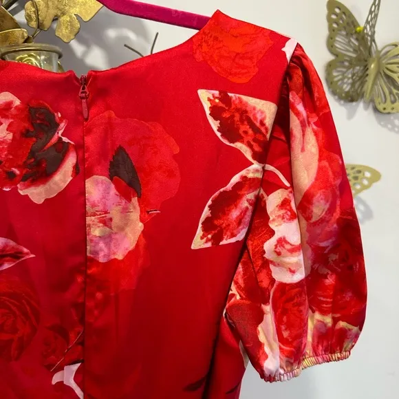 V Neck Puff Sleeve Floral Midi Dress by Chi Chi London