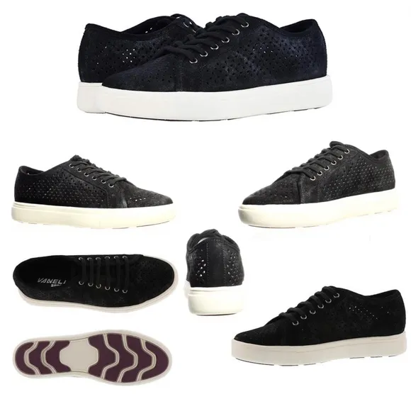 VANELi Oneida Black/Silver Rory Suede Perforated Sport Sneaker Casual Flat Shoes