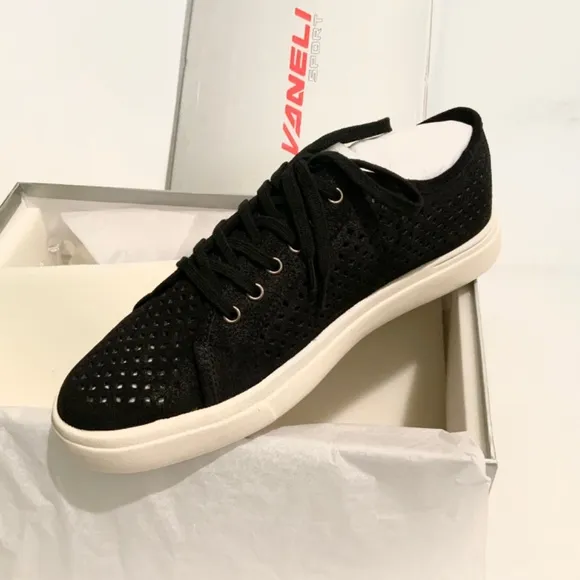VANELi Oneida Black/Silver Rory Suede Perforated Sport Sneaker Casual Flat Shoes