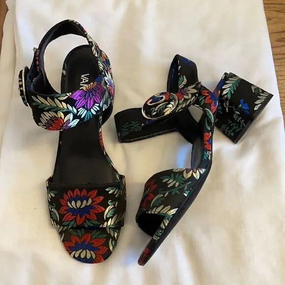 VANELI FLORAL BLACK SATIN FABRIC BLOCK HEE…