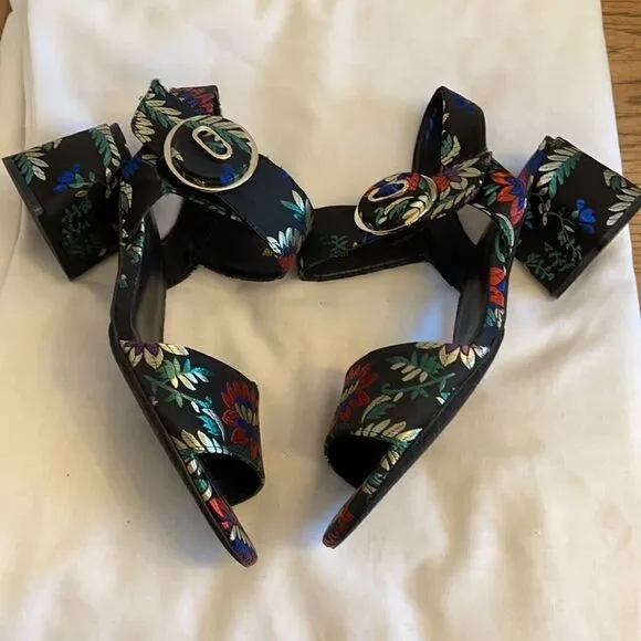 VANELI FLORAL BLACK SATIN FABRIC BLOCK HEE…