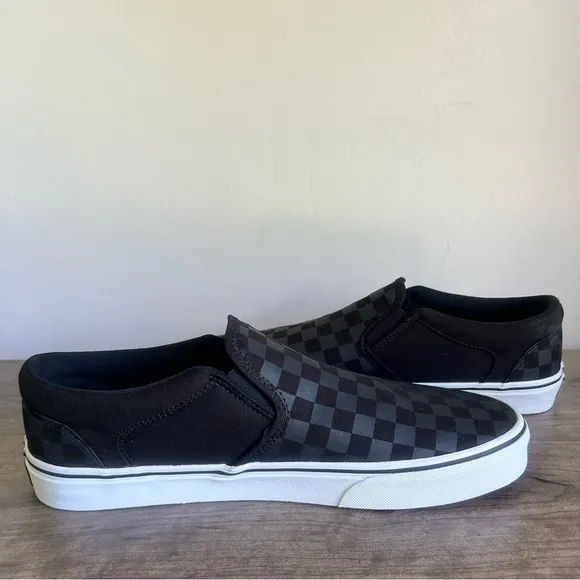 Vans Asher Checkerboard Black Black Men's Slip On Shoe Size 11.5 SKU#24568