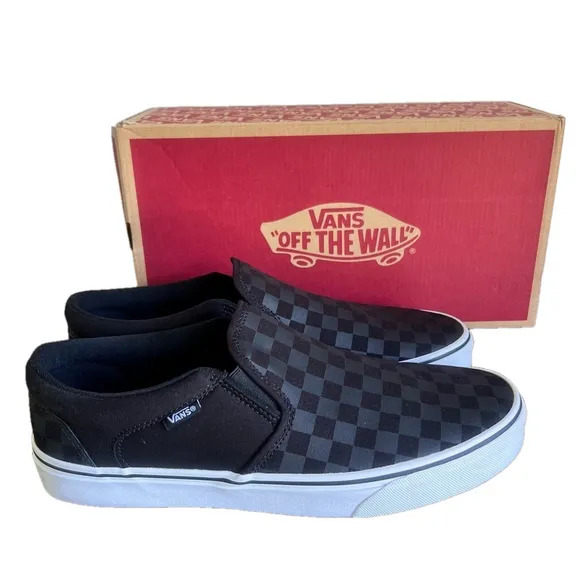 Vans Asher Checkerboard Black Black Men's Slip On Shoe Size 11.5 SKU#24568
