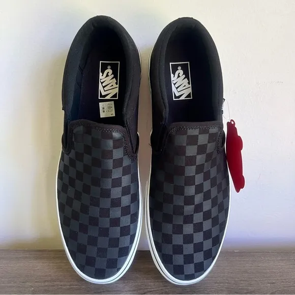 Vans Asher Checkerboard Black Black Men's Slip On Shoe Size 11.5 SKU#24568