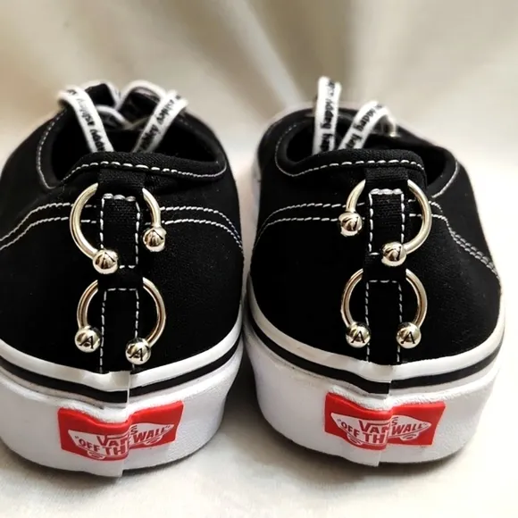 Vans × Ashley Williams Black and White Tetlxt Printed Laces Sneakers (W Size 8)