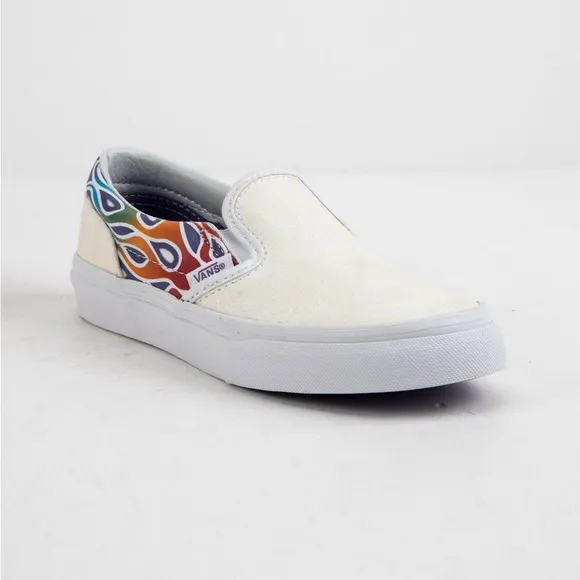 Vans Classic Slip-On Iridescent Sparkle Flame Rainbow White NWT