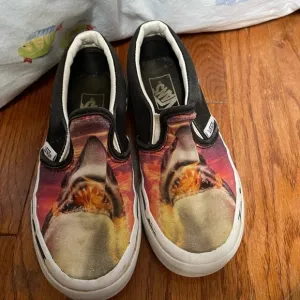 VANS Kids Boys or Girls Size 13 Flaming SHARK Canvas Slip On Shoes Sneaker