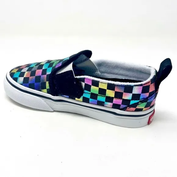 Vans slip on iridescent check black tru white kids NWT HTF!