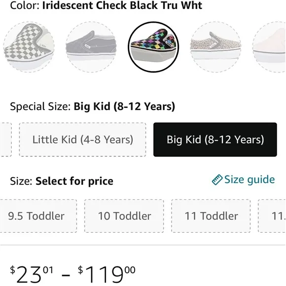 Vans slip on iridescent check black tru white kids NWT HTF!
