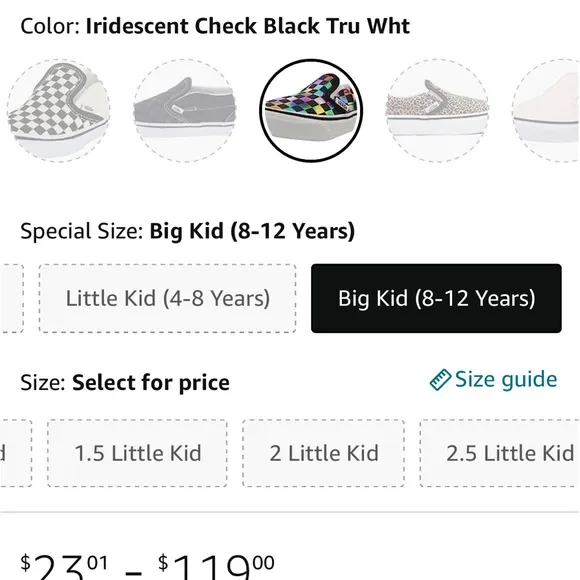 Vans slip on iridescent check black tru white kids NWT HTF!