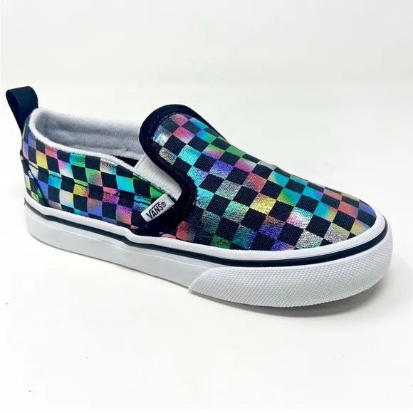Vans slip on iridescent check black tru white kids NWT HTF!