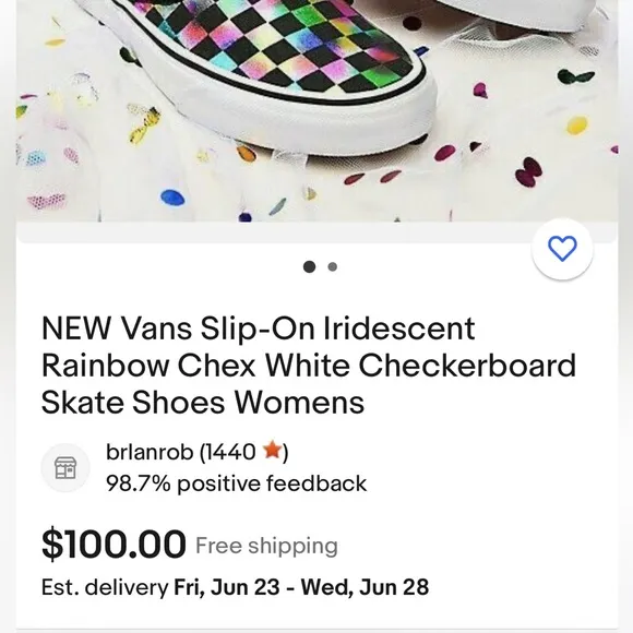 Vans slip on iridescent check black tru white kids NWT HTF!