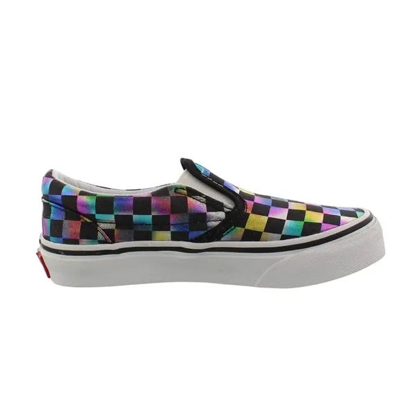 Vans slip on iridescent check black tru white kids NWT HTF!