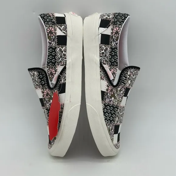 Vans Women's Floral Checkered Slip-On Shoes - Black and Pink