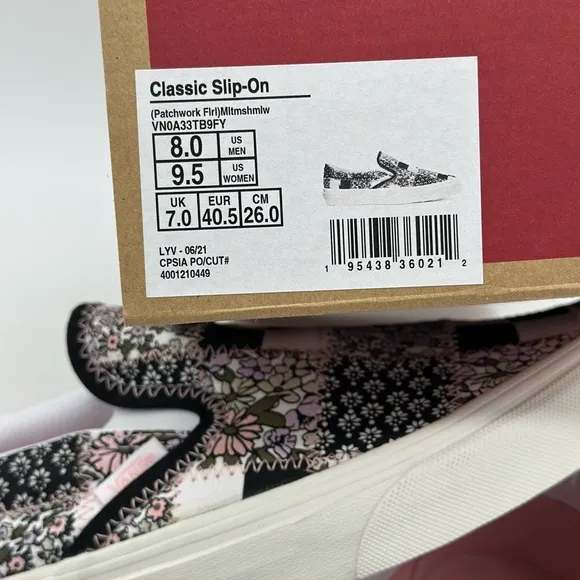 Vans Women's Floral Checkered Slip-On Shoes - Black and Pink