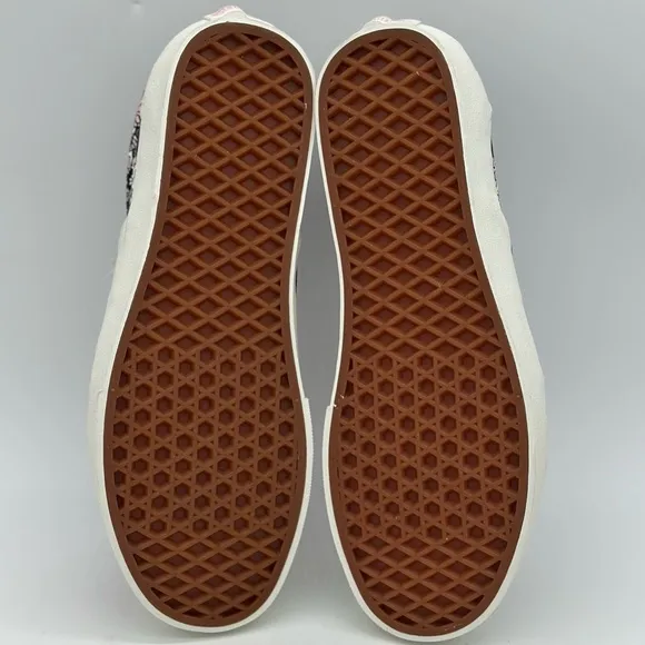 Vans Women's Floral Checkered Slip-On Shoes - Black and Pink