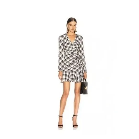 VERONICA BEARD Women’s Size 10 Navy Blue PLAID RUCHED Button Up Rowe DRESS
