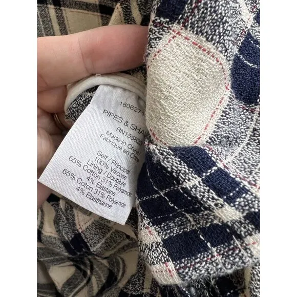 VERONICA BEARD Women’s Size 10 Navy Blue PLAID RUCHED Button Up Rowe DRESS